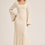 Loose U-Neck Back Tie Detail Long Sleeve Dress