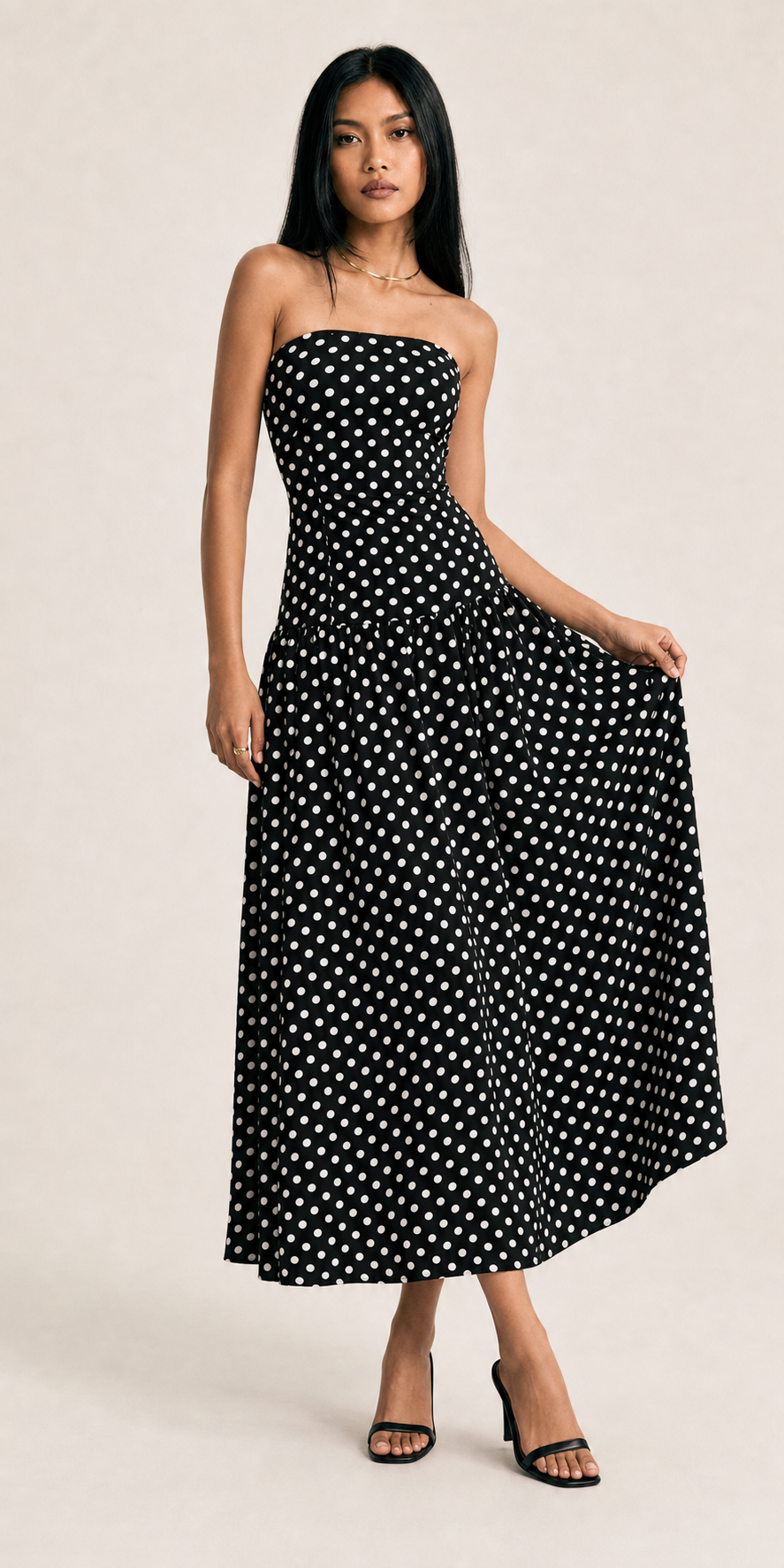 Polka Dot High Neck Sleeveless Long Dress