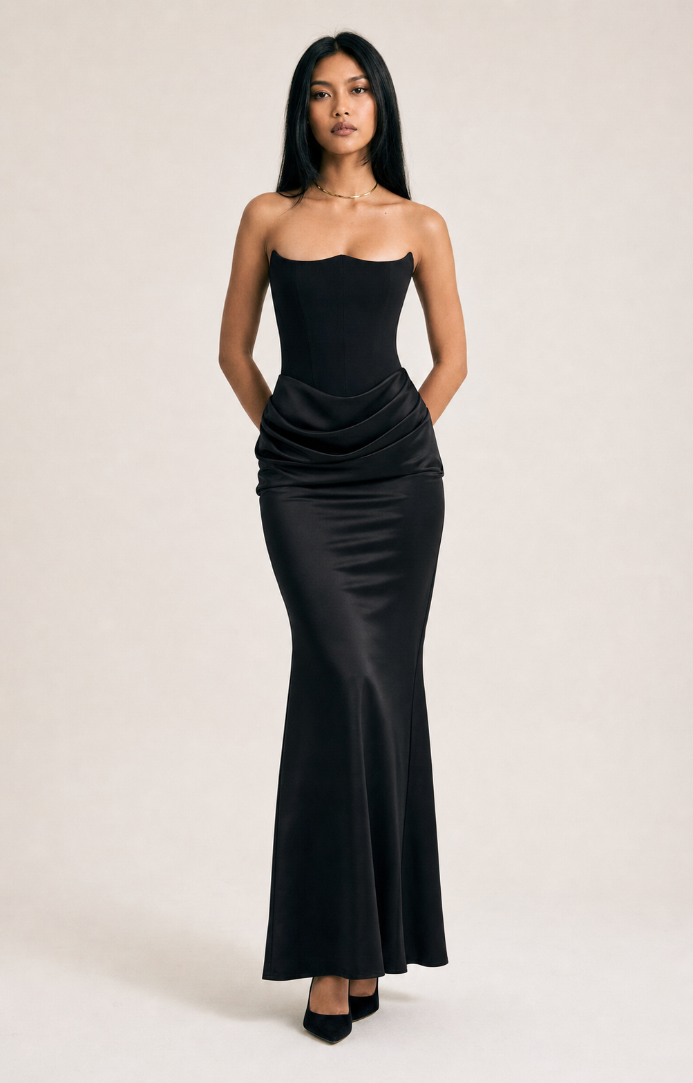 Sabine — Strapless Draped Maxi Dress