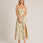 Elegant Floral Suspender Slit Dress