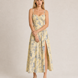 Elegant Floral Suspender Slit Dress