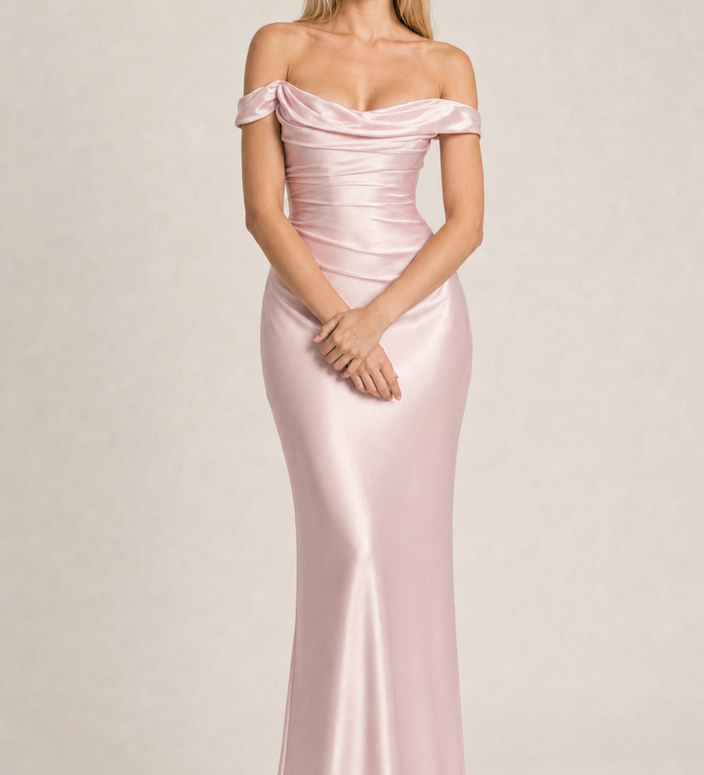 Off-Shoulder Satin Bodycon Dress