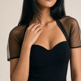 Elegant Mesh Panel Slim Dress