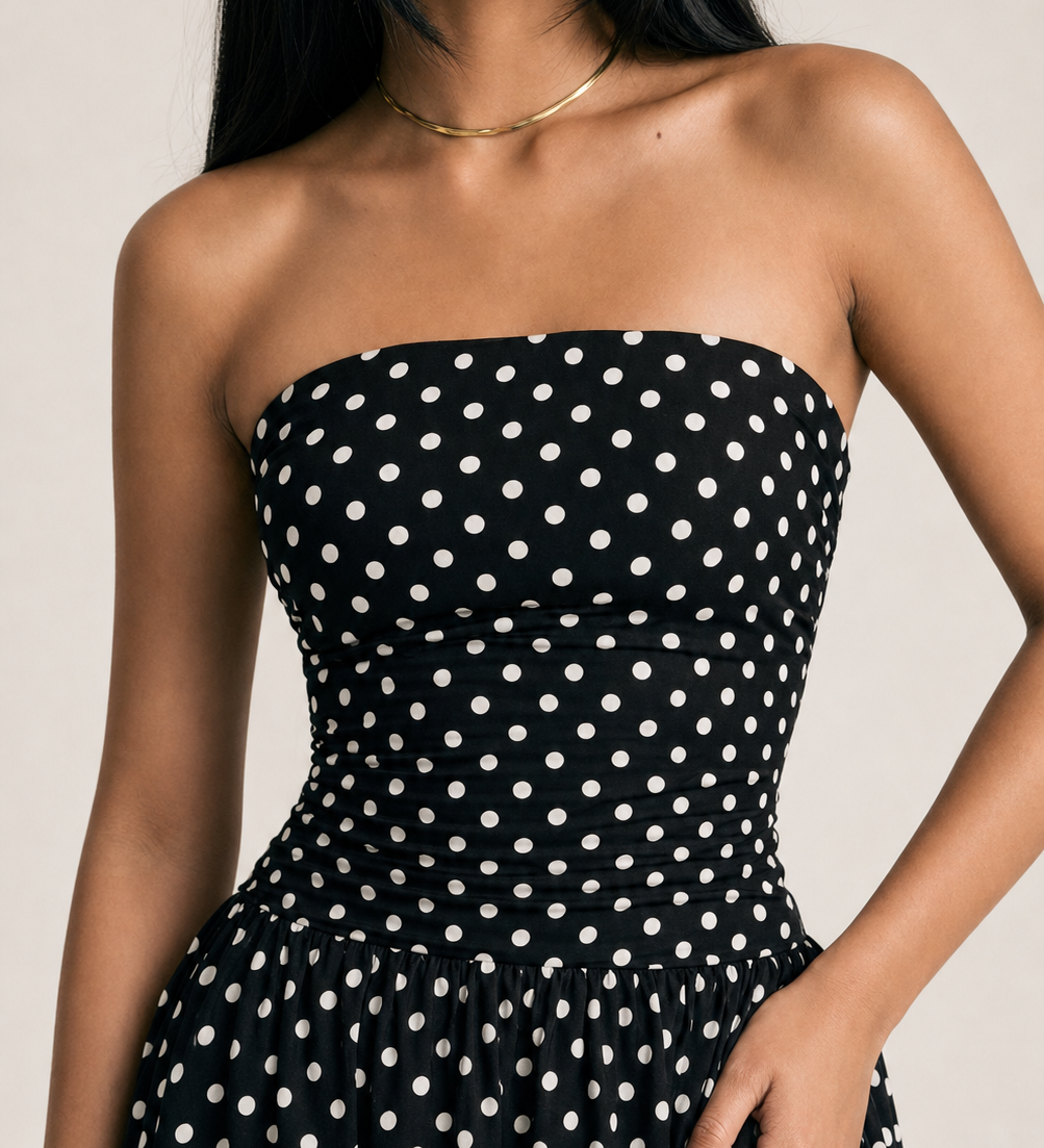 Polka Dot High Neck Sleeveless Long Dress