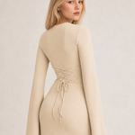Loose U-Neck Back Tie Detail Long Sleeve Dress