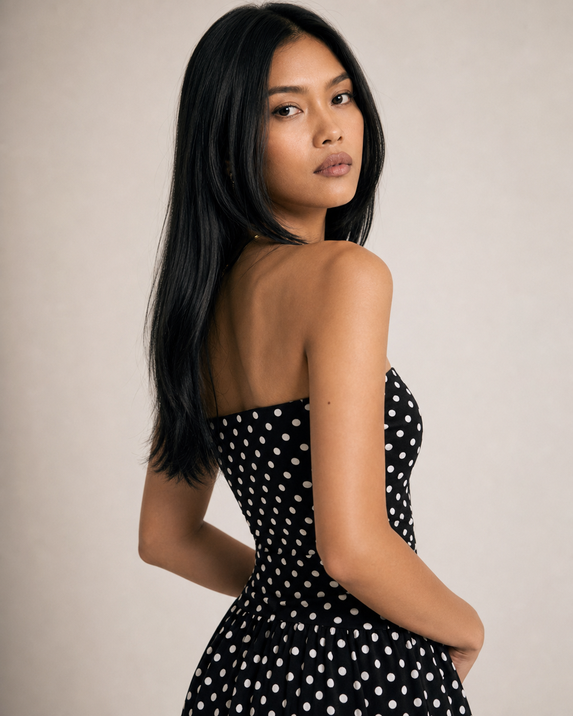 Polka Dot High Neck Sleeveless Long Dress