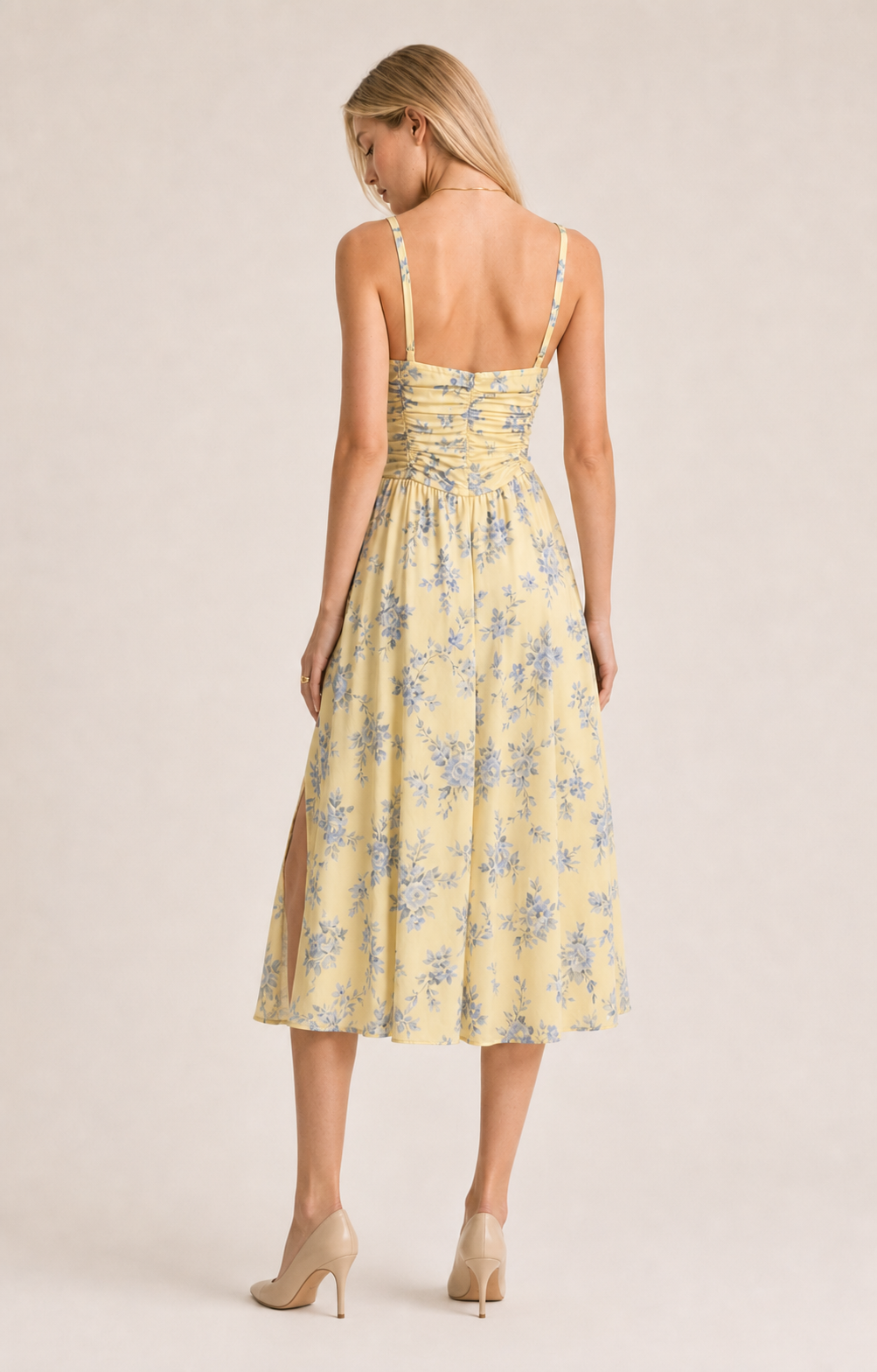Elegant Floral Suspender Slit Dress