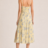 Elegant Floral Suspender Slit Dress