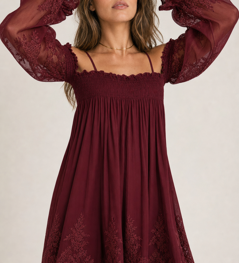 Off-Shoulder Lace Long Sleeve Dress