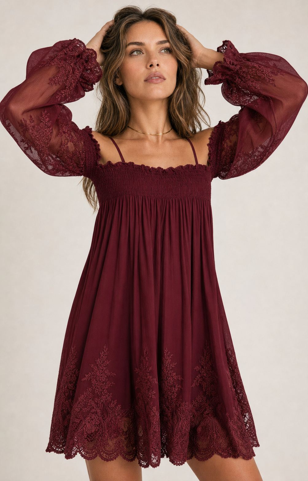 Off-Shoulder Lace Long Sleeve Dress