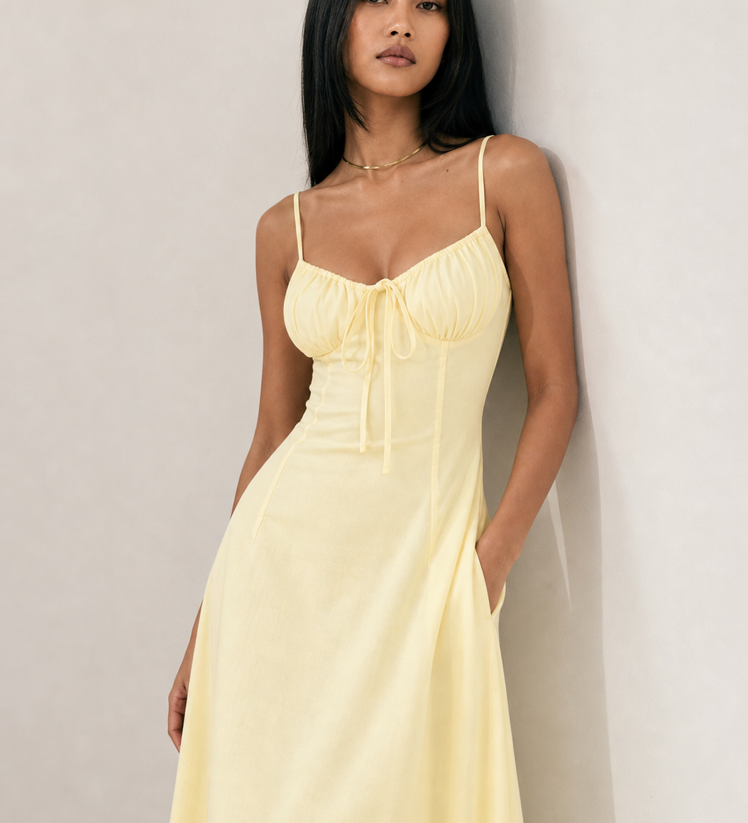 Elegant Tie-Waist A-Line Mid-Length Dress