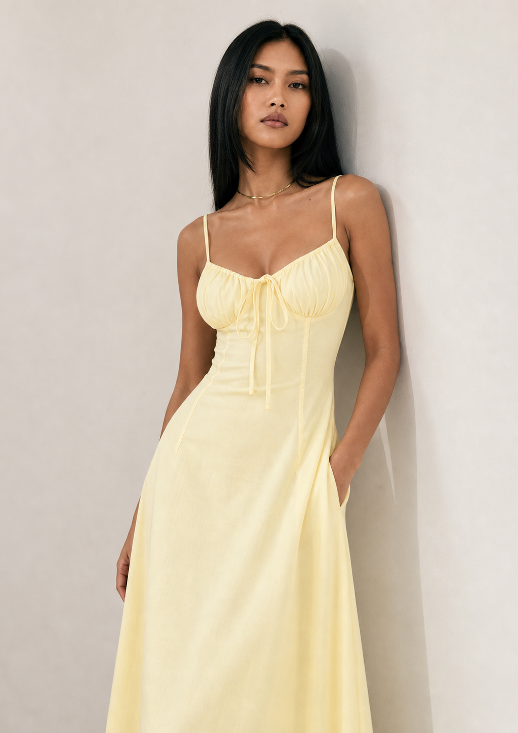 Elegant Tie-Waist A-Line Mid-Length Dress