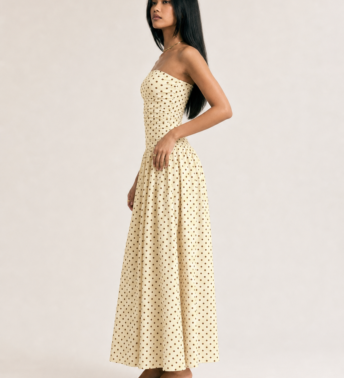Polka Dot High Neck Sleeveless Long Dress