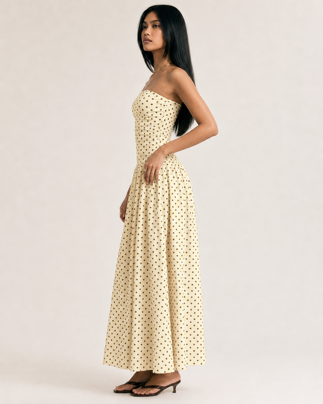 Polka Dot High Neck Sleeveless Long Dress