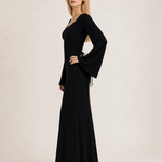 Loose U-Neck Back Tie Detail Long Sleeve Dress