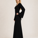 Loose U-Neck Back Tie Detail Long Sleeve Dress