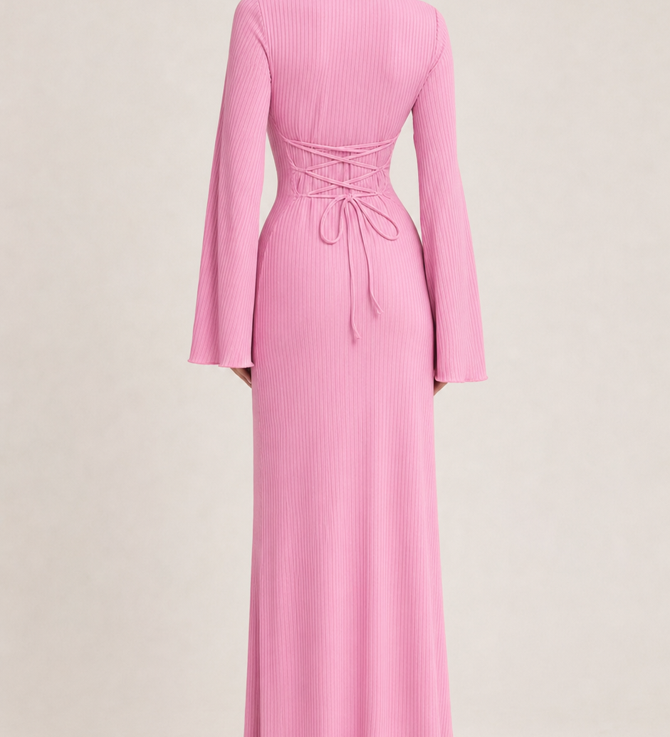 Loose U-Neck Back Tie Detail Long Sleeve Dress