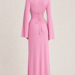 Loose U-Neck Back Tie Detail Long Sleeve Dress