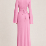 Loose U-Neck Back Tie Detail Long Sleeve Dress