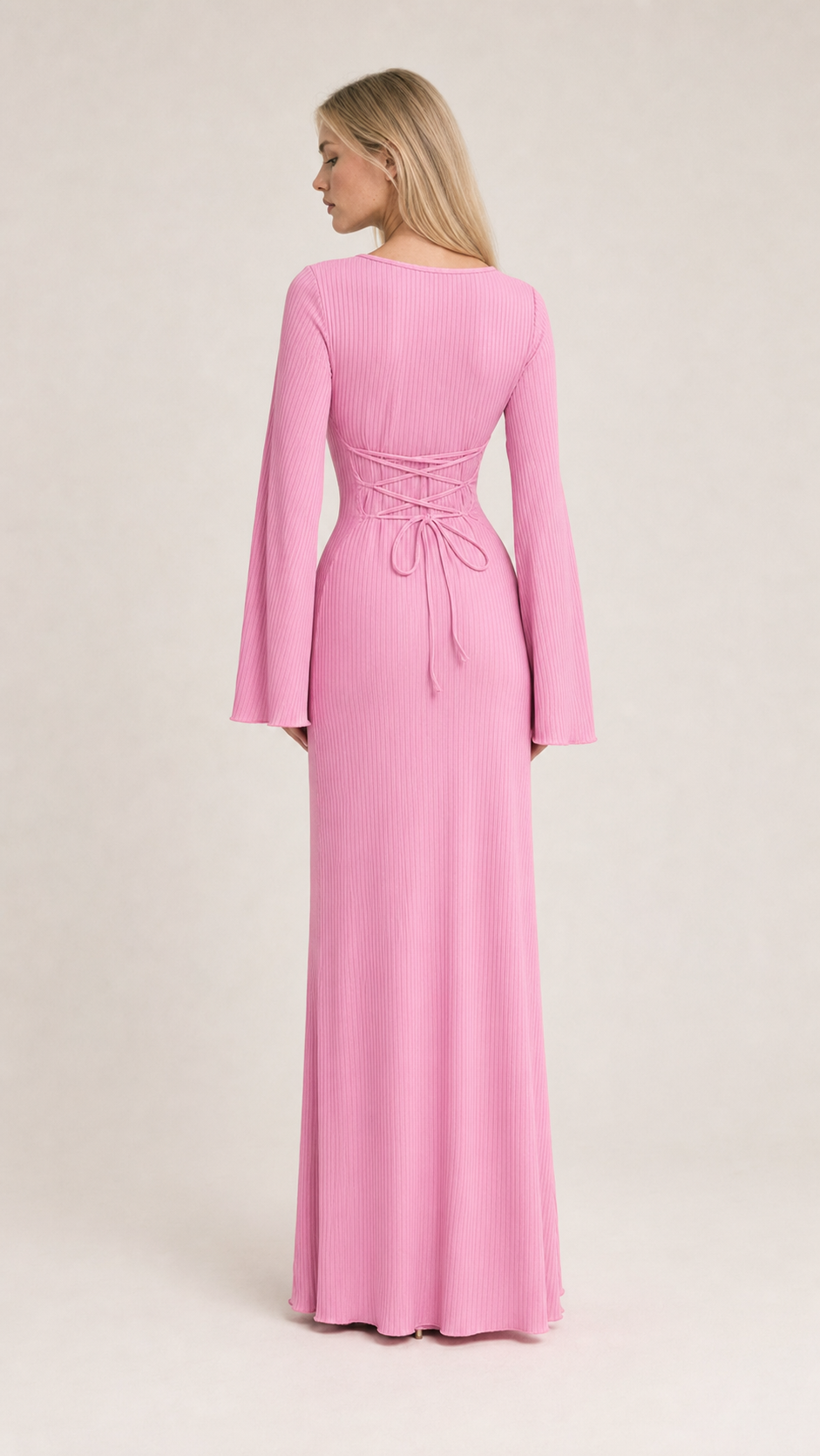 Loose U-Neck Back Tie Detail Long Sleeve Dress