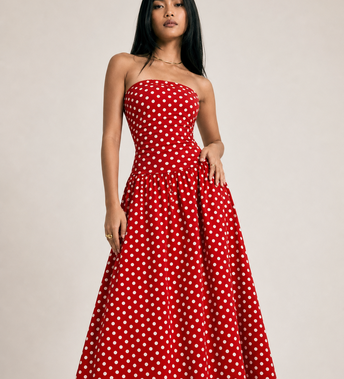 Polka Dot High Neck Sleeveless Long Dress