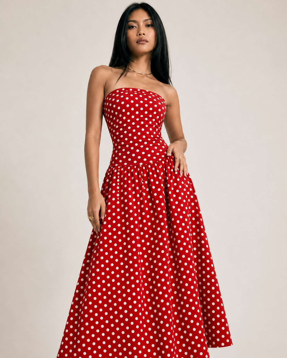 Polka Dot High Neck Sleeveless Long Dress