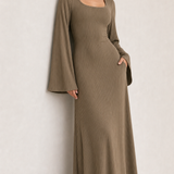 Loose U-Neck Back Tie Detail Long Sleeve Dress
