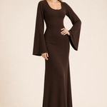 Loose U-Neck Back Tie Detail Long Sleeve Dress