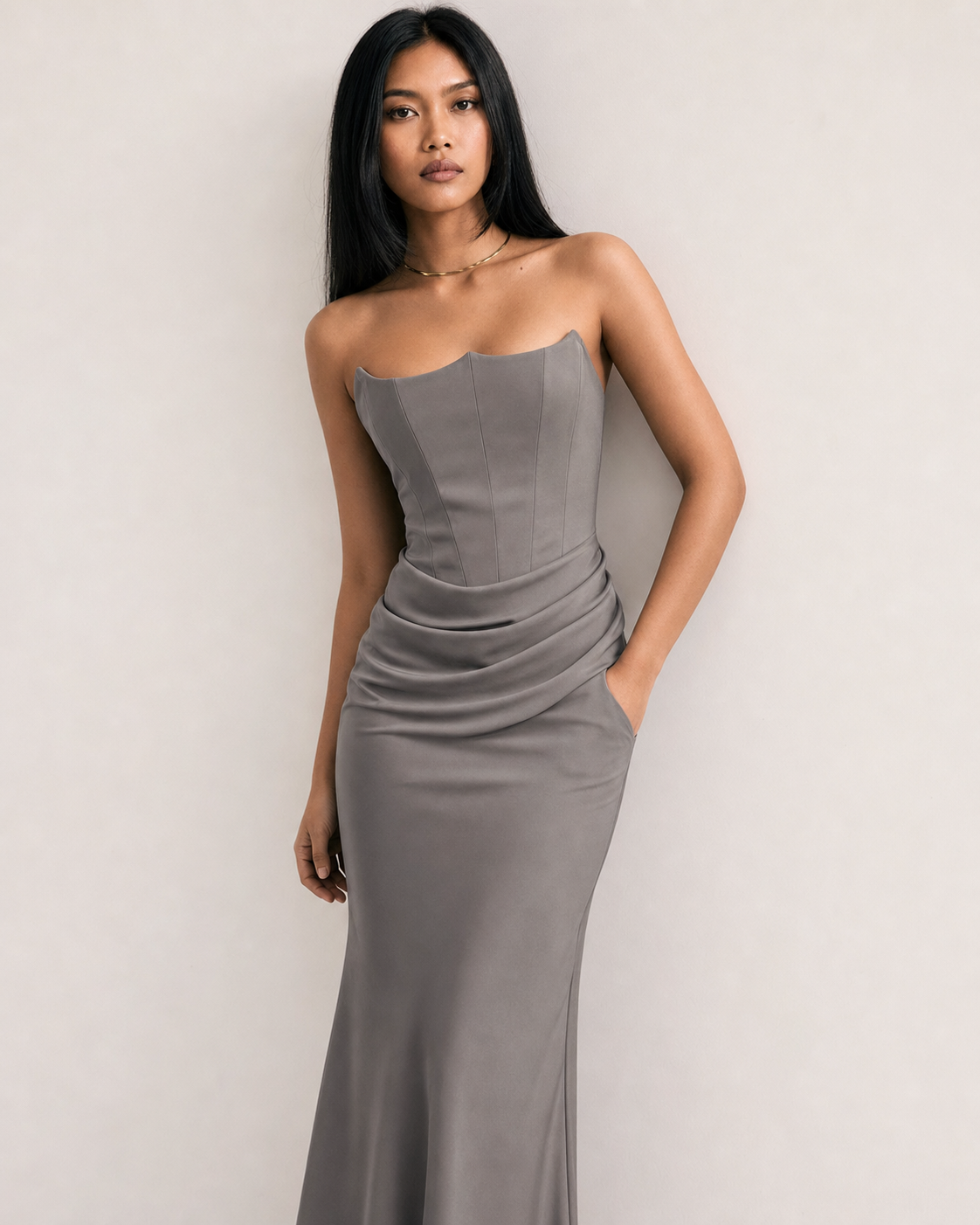 One Shoulder Pleated Bodysuit Dress