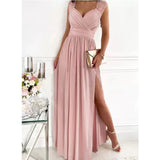 Sleeveless Lace Hem Slit Dress