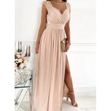 Sleeveless Lace Hem Slit Dress