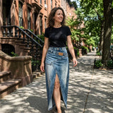 Alena — Asymetrická džínová sukně