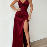 Elegant Satin Evening Dress with Slit