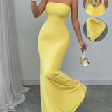 Women's strapless backless strappy long dress