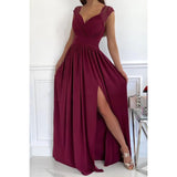 Sleeveless Lace Hem Slit Dress