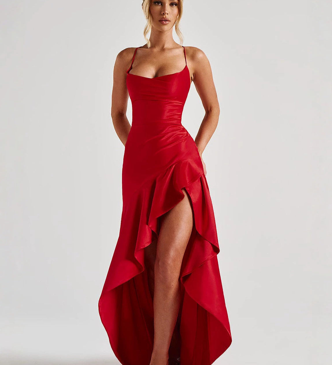 Spaghetti Strap Dress with Ruffles and Irregular Hem Dress