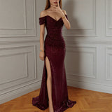 Women Sequined One-Line Collar Long Sleeveless Dress