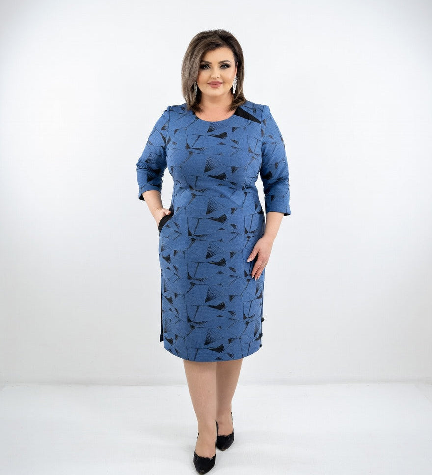 Adéla — Elegantní midi šaty s grafickým vzorem