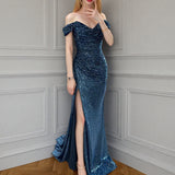 Women Sequined One-Line Collar Long Sleeveless Dress