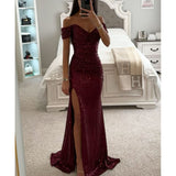 Women Sequined One-Line Collar Long Sleeveless Dress