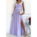 Sleeveless Lace Hem Slit Dress
