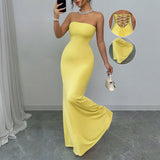 Women's strapless backless strappy long dress