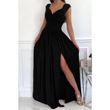 Sleeveless Lace Hem Slit Dress