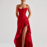 Spaghetti Strap Dress with Ruffles and Irregular Hem Dress