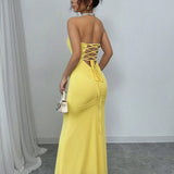 Women's strapless backless strappy long dress