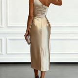 Elegant One-Shoulder Satin Evening Dress